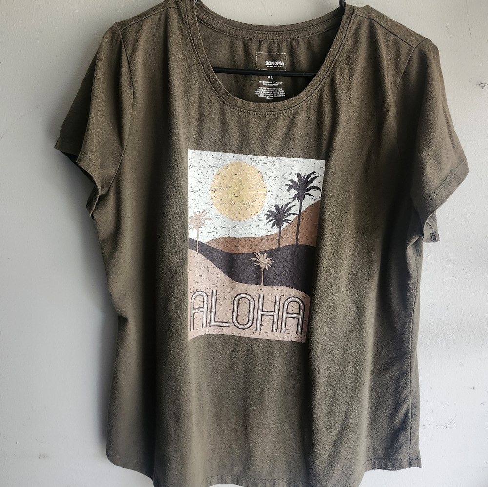 Sonoma Women's Olive Graphic Tee Size Xl